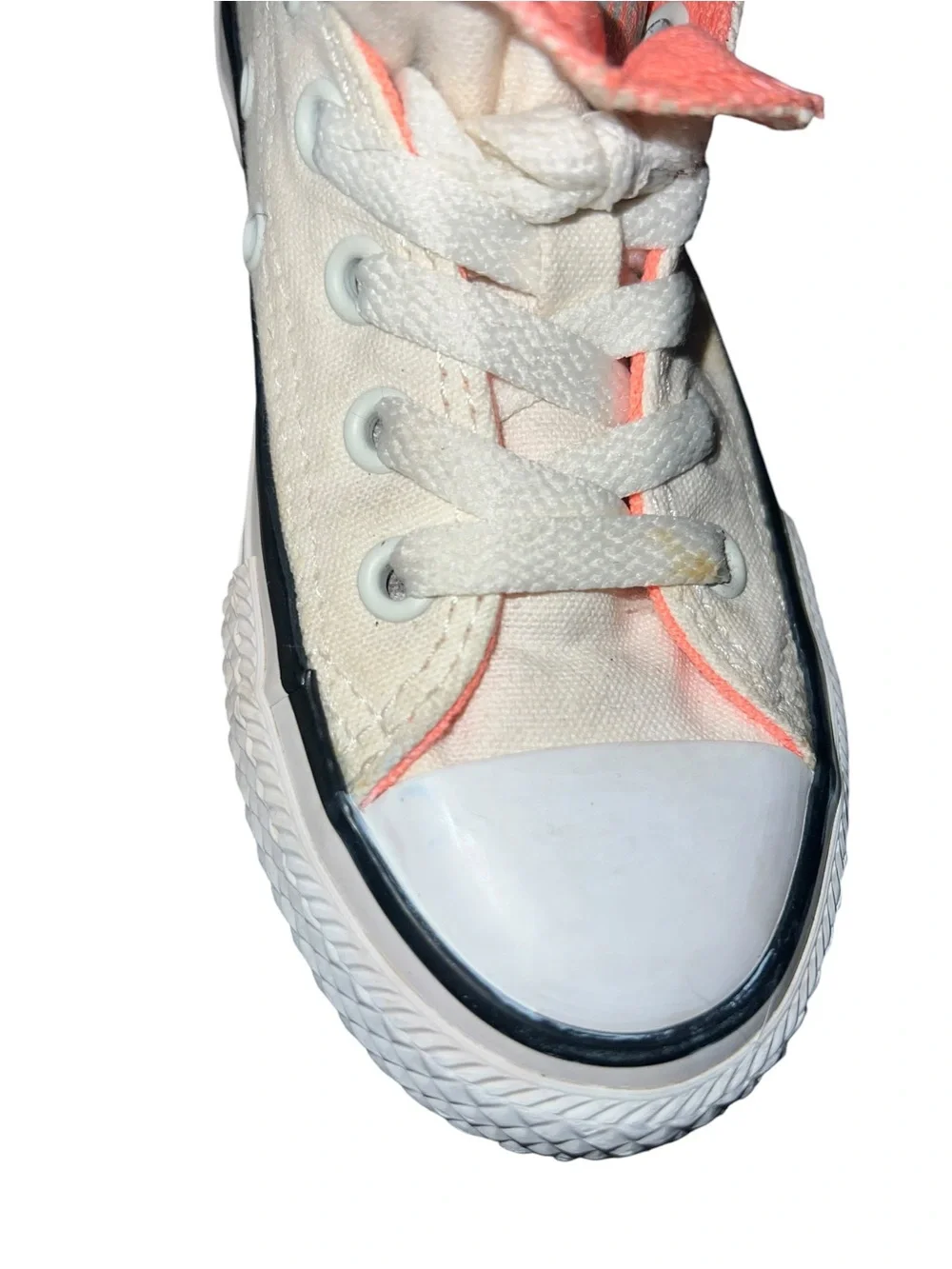 Converse Chuck Taylor All Star Low Top Sneakers White Neon Coral Kids Size 11